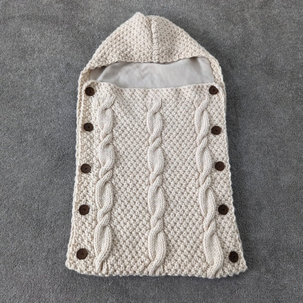 Newborn Baby Cute Knitted Crochet Hooded Sleeping Bags Babies Swaddle Wrap